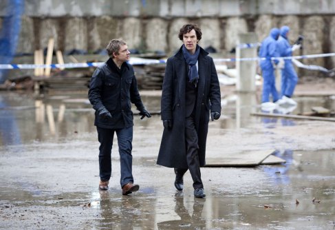 Benedict Cumberbatch and Martin Freeman as Sherlock Holmes and John Watson in BBC Sherlock Season 1 Episode 3 The Great Game